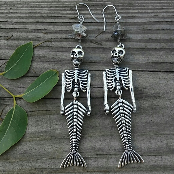 Crystal Cove Boutique Accessories - Herkimer Goth Skeleton Mermaid Earrings